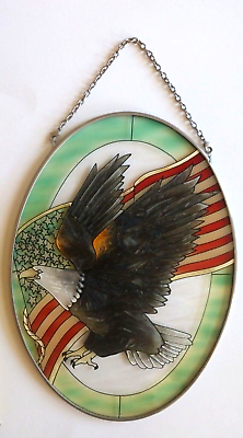 #ad AMIA Stained Glass Suncatcher Bald Eagle Bird American Flag Large Big Decor VTG $19.99