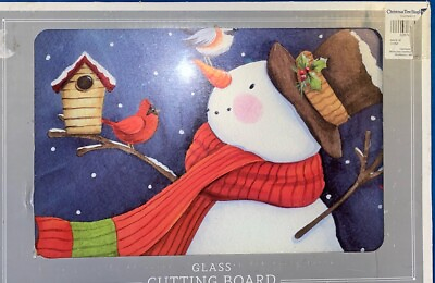 #ad #ad NIB Glass Cutting Board Trivet Christmas Holiday Snowman Birdhouse Kitchen $12.00