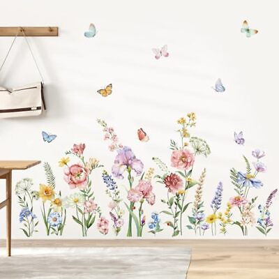 #ad #ad Spring Garden Flower Wall Stickers Wildflower Iris Butterflies Wall Decals A $20.55
