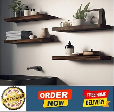 #ad 17#x27;#x27;Rustic Farmhouse Floating Shelves for Wall Decor Storage Wood Brown Set of 4 $35.93