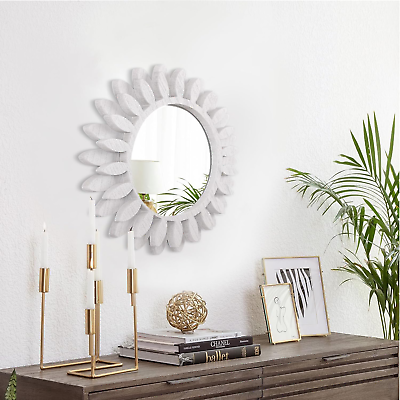 #ad Wall Mirror 12quot; Wood Farmhouse Sunburst Hanging Mirror Wall Decor for Bedroom Li $27.49