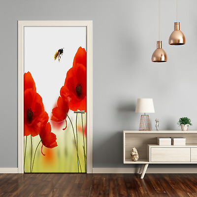 #ad 3D Wall Sticker Decoration Self Adhesive Door Wall Mural Flowers Field poppies $59.95