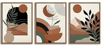#ad Wood Framed Wall Art Minimalist Botanical Canvas Picture Prints Modern Mid Ce... $87.00