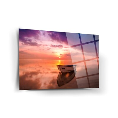 #ad Lonely Boat Premium Tempered Glass Wall Art Home Decor Wall Decor $99.00