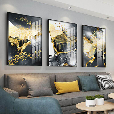 #ad Golden Black White Abstract Painting Canvas Wall Art Poster Modern Home Decor $4.49