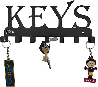 #ad Keys Black Metal Wall Mounted Key Holder 9.84 x 0.98 x 4.33 inch for Living Room $13.32
