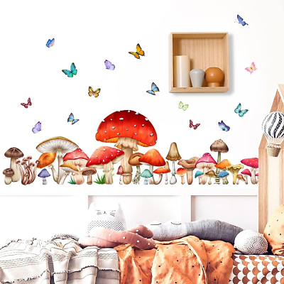 #ad #ad Woodland Mushroom Wall Decals Butterfly Wall Stickers Decor for Kids Bedroom Liv $12.93