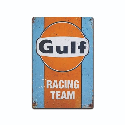 #ad Gulf Racing Gas Oil Sign Station Garage Auto Shop Retro Rustic Tin Sign TS639 $12.99