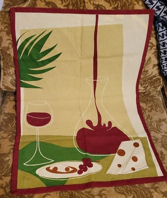 #ad 2 TAG Ltd. Dish Hand Kitchen Towels MCM Style Wine amp; Cheese Scene 26 x 18 $28.00