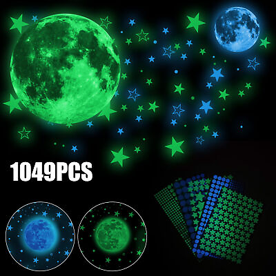 #ad 3D Glow In The Dark Wall Stickers Luminous Stars Moon Child Room Ceiling Decor $9.98