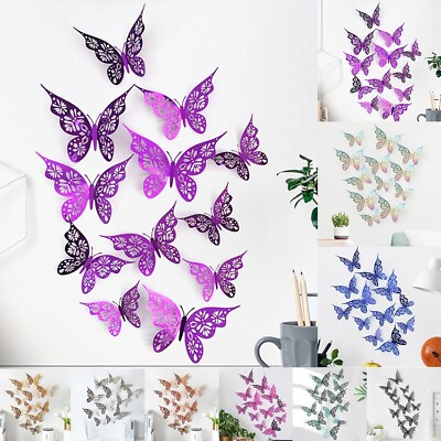 #ad 12 X 3D Butterfly Wall Stickers Home Decor Room Decoration Sticker Bedroom Girl $7.09