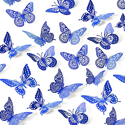 #ad SAOROPEB 3D Butterfly Wall Decor 48 Pcs 4 Styles 3 Sizes Navy Blue Butterfly Bi $13.99
