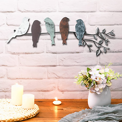 #ad Metal Bird Wall Art Birds on the Branch Wall Decor Leaves with Birds Metal Sculp $17.49