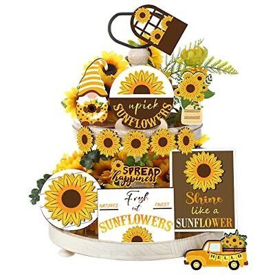#ad 12 Pcs Sunflower Tiered Tray Decor Set Summer Kitchen Decor Tiered Tray Rusti... $20.36