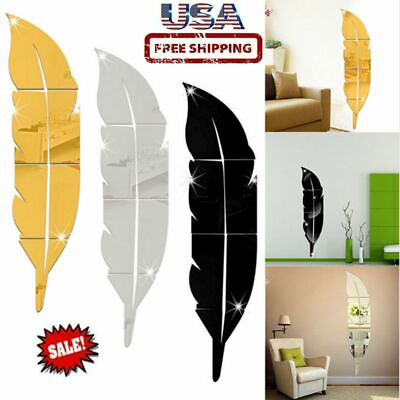 3D Removable Feather Mirror Home Room Decal Vinyl DIY Art Stickers Wall Decor $7.72