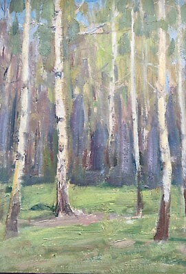 #ad Original Painting Vintage Home Decor Wall Art Nature Artwork Forest Spring $140.00