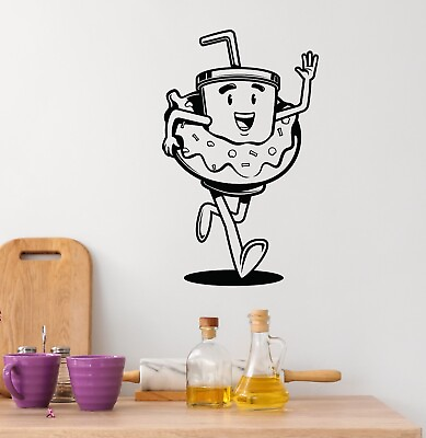 #ad Funny Cup Vinyl Wall Decal Decor for Cafe Coffee Donut Stickers Mural k128 $49.99