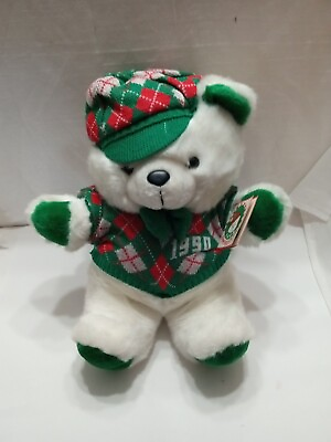 #ad 1990 K Mart Santa#x27;s Club Teddy Bear 16quot; Plush Toy Green Sweater $14.83