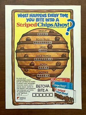 #ad 1987 Nabisco Striped Chips Ahoy Cookies Vintage Print Ad Poster Pop Decor $16.99