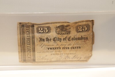 #ad Civil War State of Georgia 25c Bank Note Columbus Tears $19.99