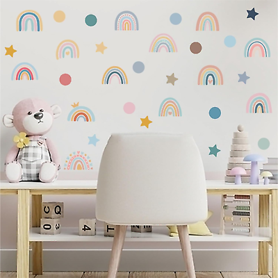 #ad Boho Rainbow Wall Stickers for Kids Girls Room Wall Decals 76 PCS Colorful Carto $14.69