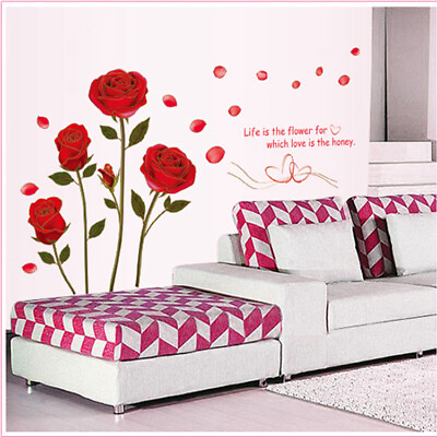 #ad #ad Red Rose Home Decor Stickers Flower Wall Sticker Art DIY Supplies LA Mural Decal $7.15