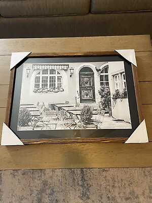 #ad 16quot; x 22quot; Black and White Wood Framed Wall Art European Restaurant Cafe Scene $10.00
