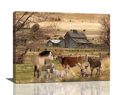 #ad #ad Farm Animal Wall Art Country Rustic Old Barn Pictures Wall Decor Canvas Print Fa $30.12