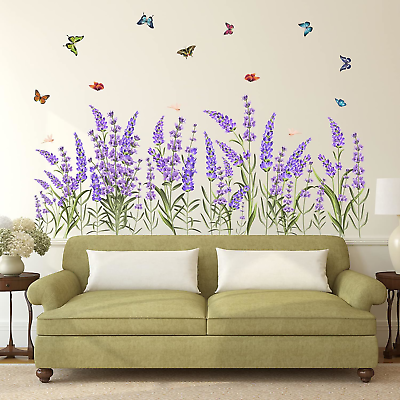#ad AnFigure Lavender Flowers Wall Corner Decals Wall Stickers for Living Room Laven $19.60