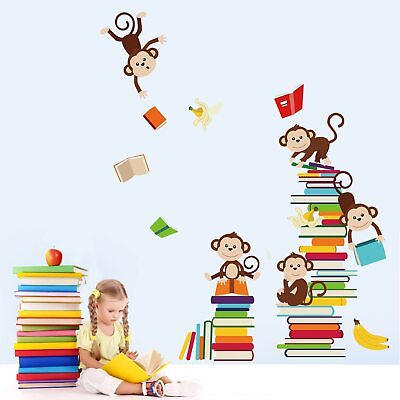 #ad Monkey Wall Decals Animals Reading Books Wall Stickers Baby Nursery Kids Bedr... $20.62