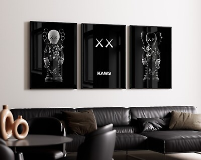 #ad Set of 3 Black Punk Kaws Art pieces canvas wall art home decor $289.99