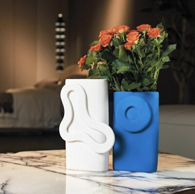 #ad Ceramic Vases Set of 4 Unique Modern Flower Vase Home Decor 2 White 2 Blue $25.99