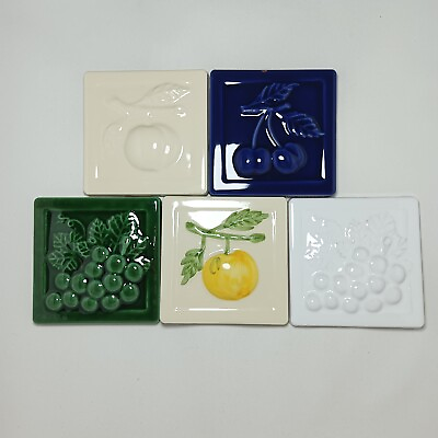 #ad Lot of 5 Antique Ceramic 4x4inch 10x10cm Wall Tiles quot;FRUITSquot; Glossy MC 2 $59.00