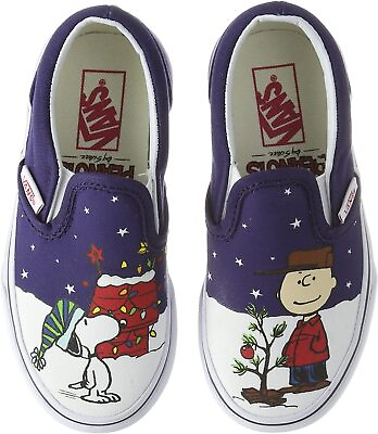 Vans Off The Wall Kids X Peanuts Charlie Brown Snoopy Christmas Slip On Shoes $65.00