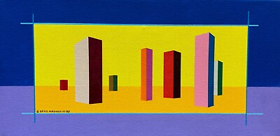 #ad Colorful Geometric Shapes Oil Painting on Canvas Modern Art Signed Madden 90s $225.00