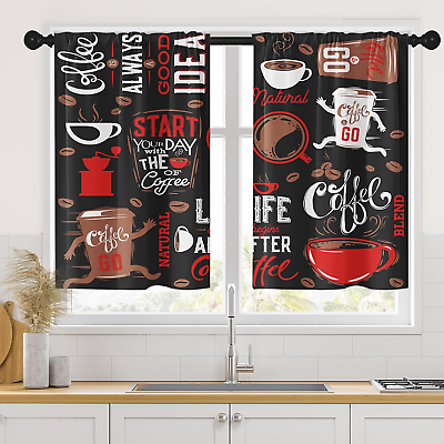 #ad #ad Coffee Cafe Kitchen Curtains Cartoon Funny 36Inch Window Curtains Set of 2 Decor $26.99