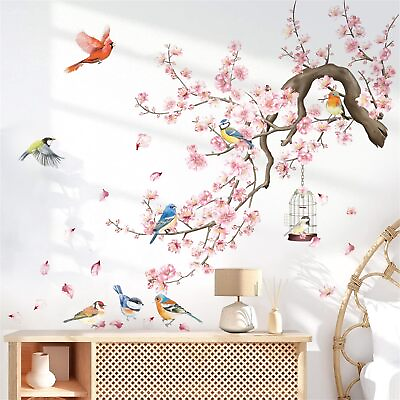 #ad #ad Cherry Blossom Flowers Wall Stickers Pink Floral Tree Branch Birds Peel and S... $21.96