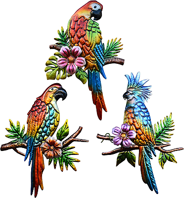#ad J Fly Parrot Tropical Wall Art Decor Metal Bird Wall Decor Outdoor Decorations $33.39