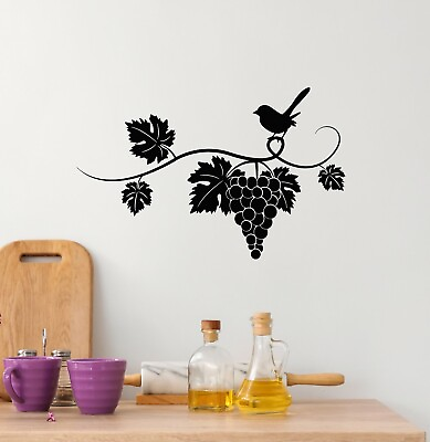 Vinyl Wall Decal Bird Wine Restaurant Vine Grape Kitchen Decor Stickers g5980 $69.99