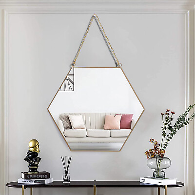 #ad Wall Hanging Hexagon Mirror Gold Geometric Mirror and Chain for Bathroom Decor $19.95
