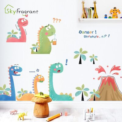#ad Cartoon Volcano Little Dinosaur Wall Stickers Creative Kids Room Decoration $9.50