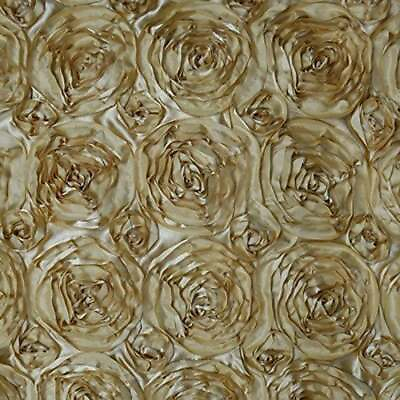 #ad GOLD Rosette Satin Fabric – Sold By The Yard Floral Flowers Satin Decor $16.99