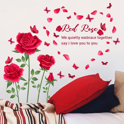 #ad Rose Flowers Wall Stickers Romance Valentine#x27;s Day Wall Decals DIY Peel and S... $16.59