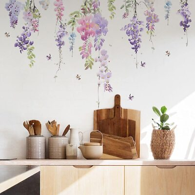 #ad Flower Wall Decals Purple Hanging Vines Floral Wall Stickers for Girls Bedroo... $23.73