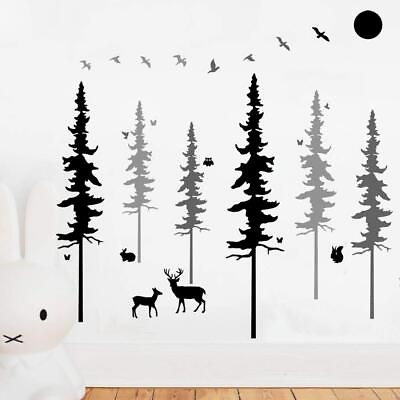#ad Forest Tree Wall Sticker Nursery Baby Wall Decal with Pine Tree Animals Bird... $20.33