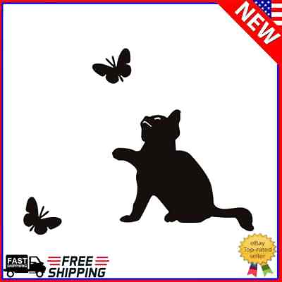 #ad Cat Butterfly Printed PVC Waterproof Self adhesive Removable Wall Stickers $5.29