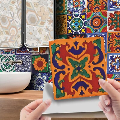 #ad 24pcs Moroccan Style Tile Wall Stickers Kitchen Bathroom Self Adhesive Mosaic $10.91