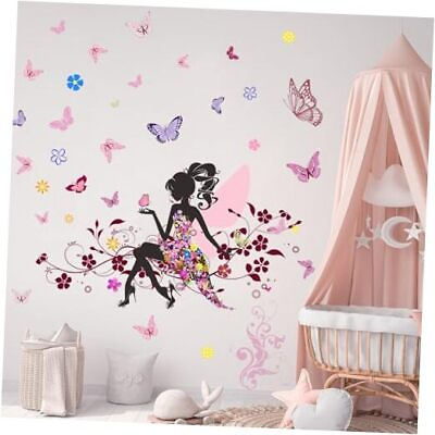 #ad Fanwoo Flower Fairy Wall Decals Butterfly Girl Wall Stickers Colorful $21.31