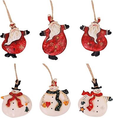 #ad Christmas Santa Hanging Ornament Resin Snowman Decor Set of 6 3X2.5 Inch Rustic $14.99