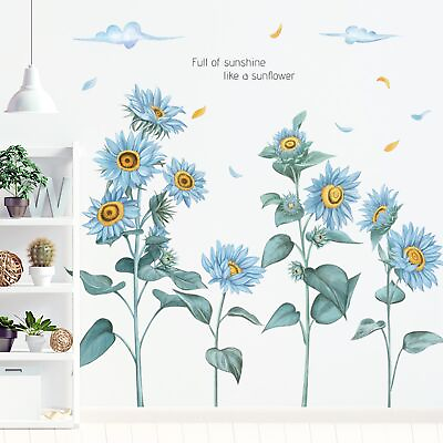 #ad 3D Sunflower Wall Decals Butterfly Stickers Removable Blue Flower Butterfly ... $18.76